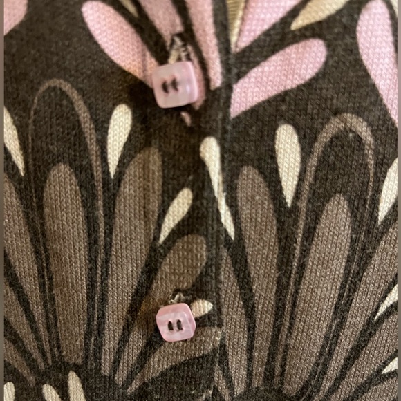 Sigrid Olsen Cardigan - Adorable Pink and Chocolate print with soft pink lining - Picture 2 of 7